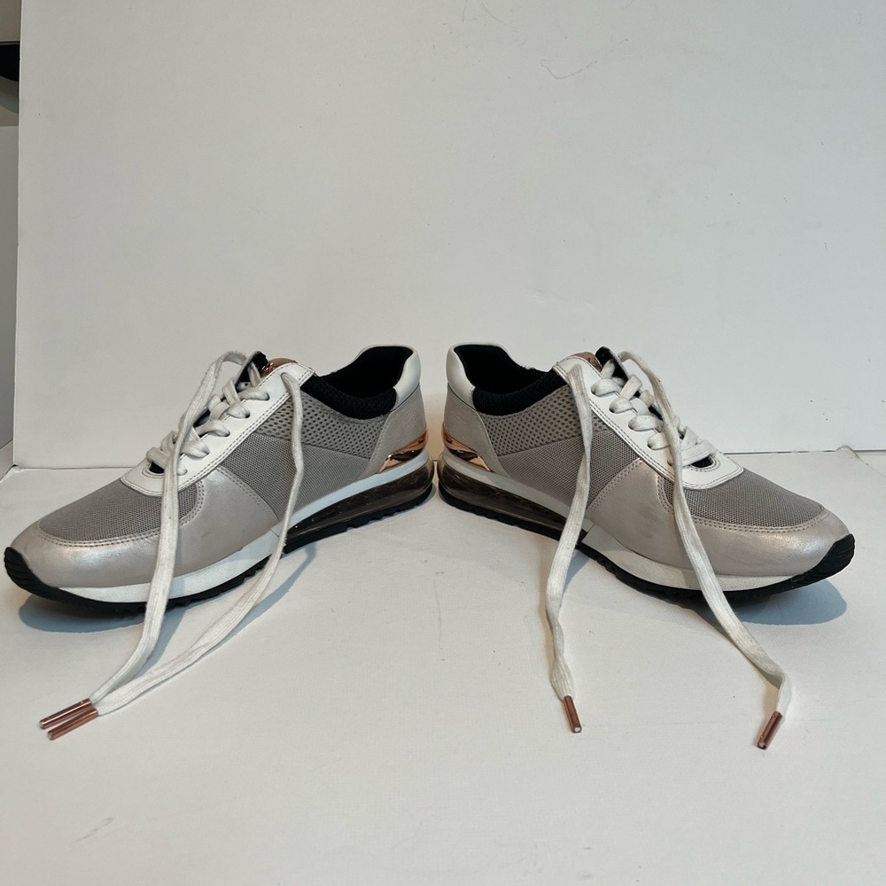 Michael Kors Allie leather and chain mesh trainers